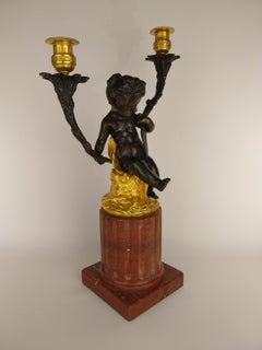 French Gilt Bronze Cherub Candlestick