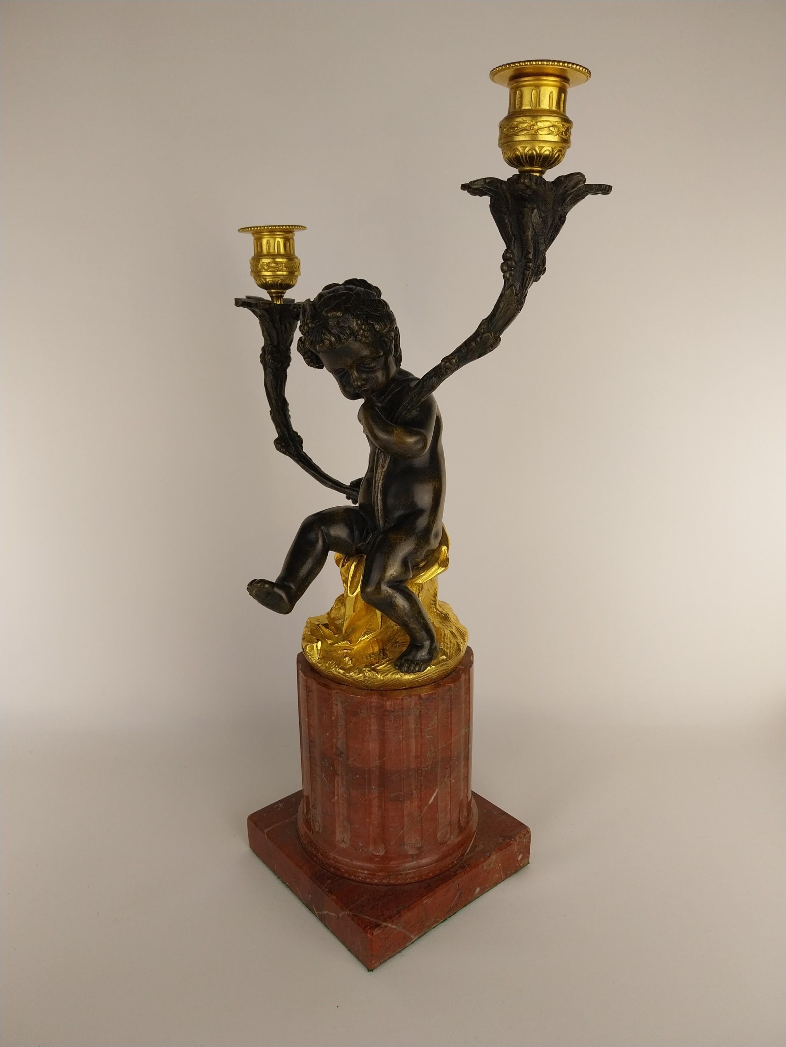 Louis XVI French Gilt Bronze Cherub Candlestick For Sale