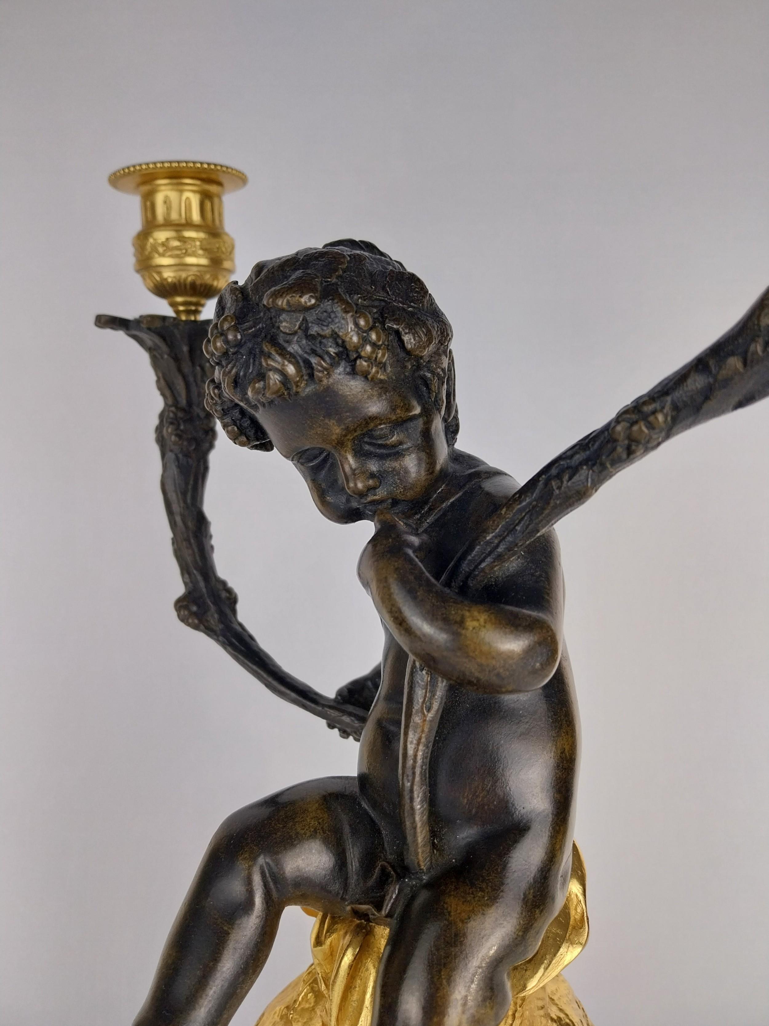 French Gilt Bronze Cherub Candlestick In Good Condition For Sale In Staffordshire, GB