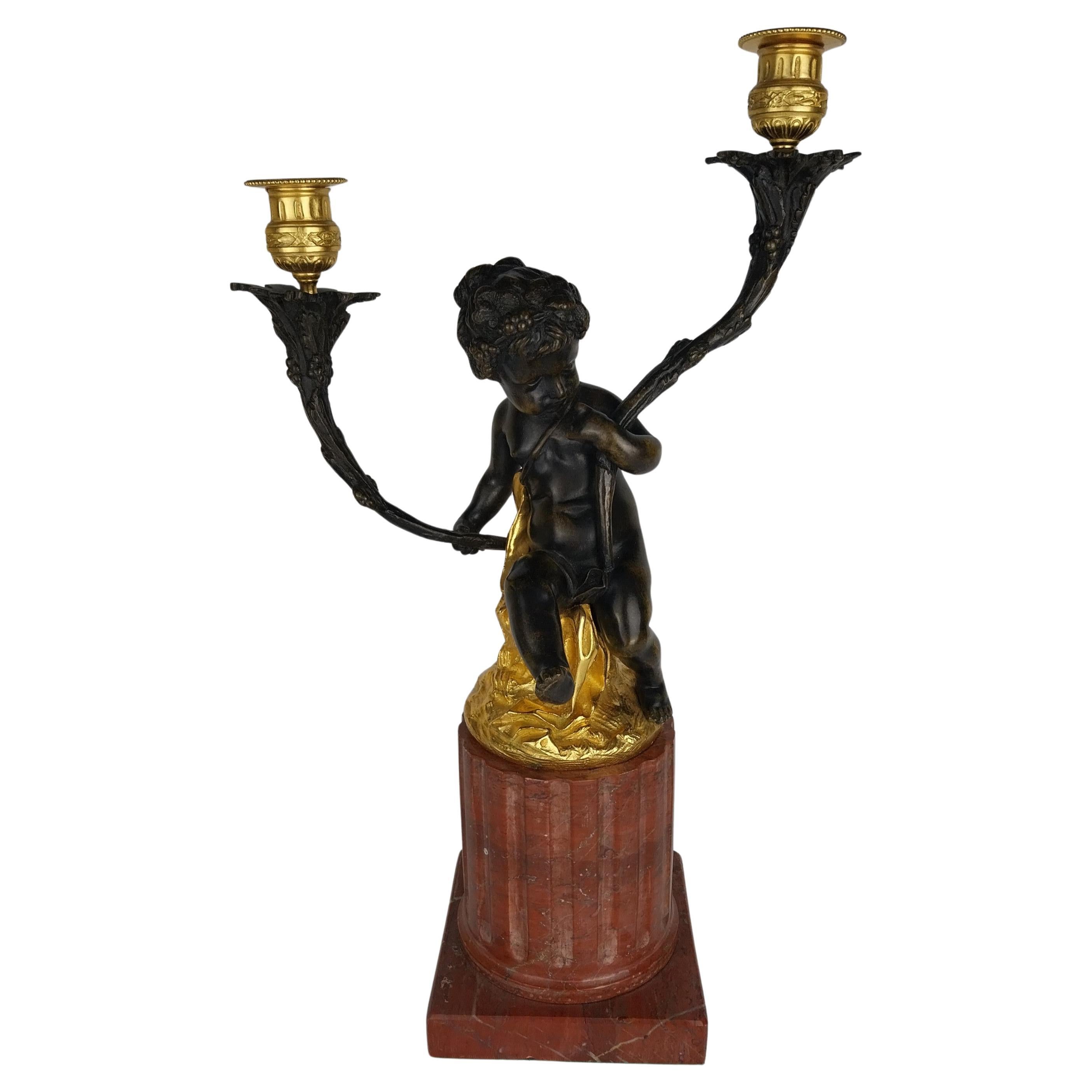 French Gilt Bronze Cherub Candlestick