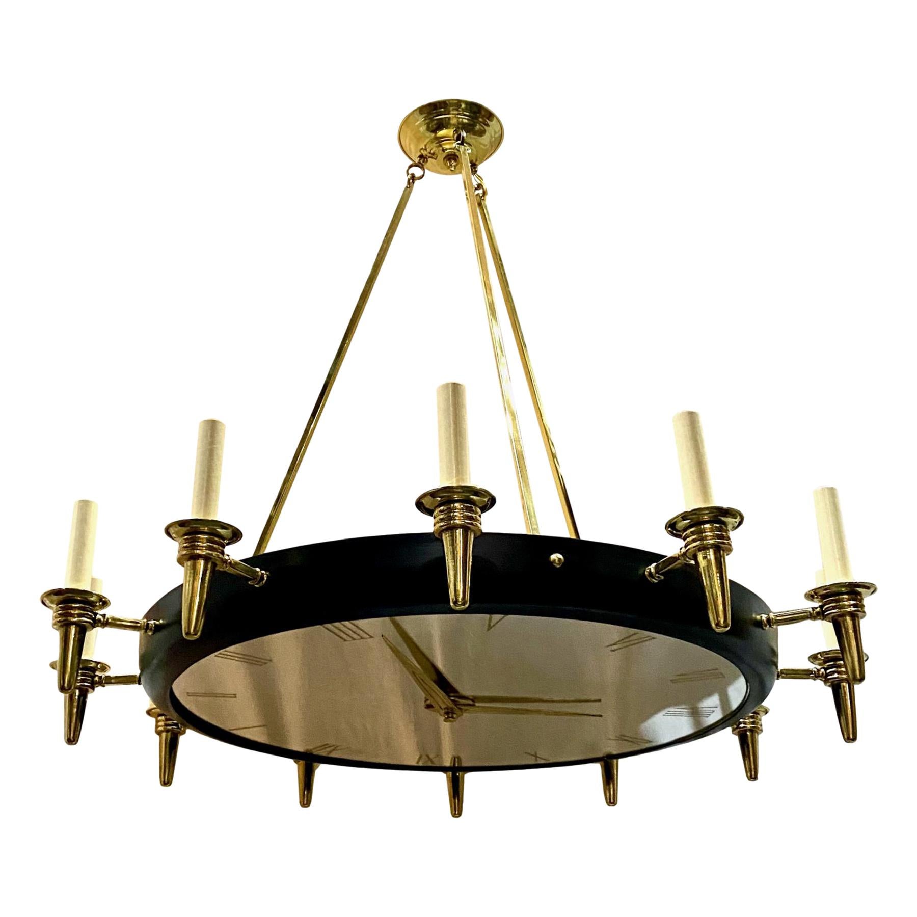 French Gilt Bronze "Clock" Chandelier For Sale