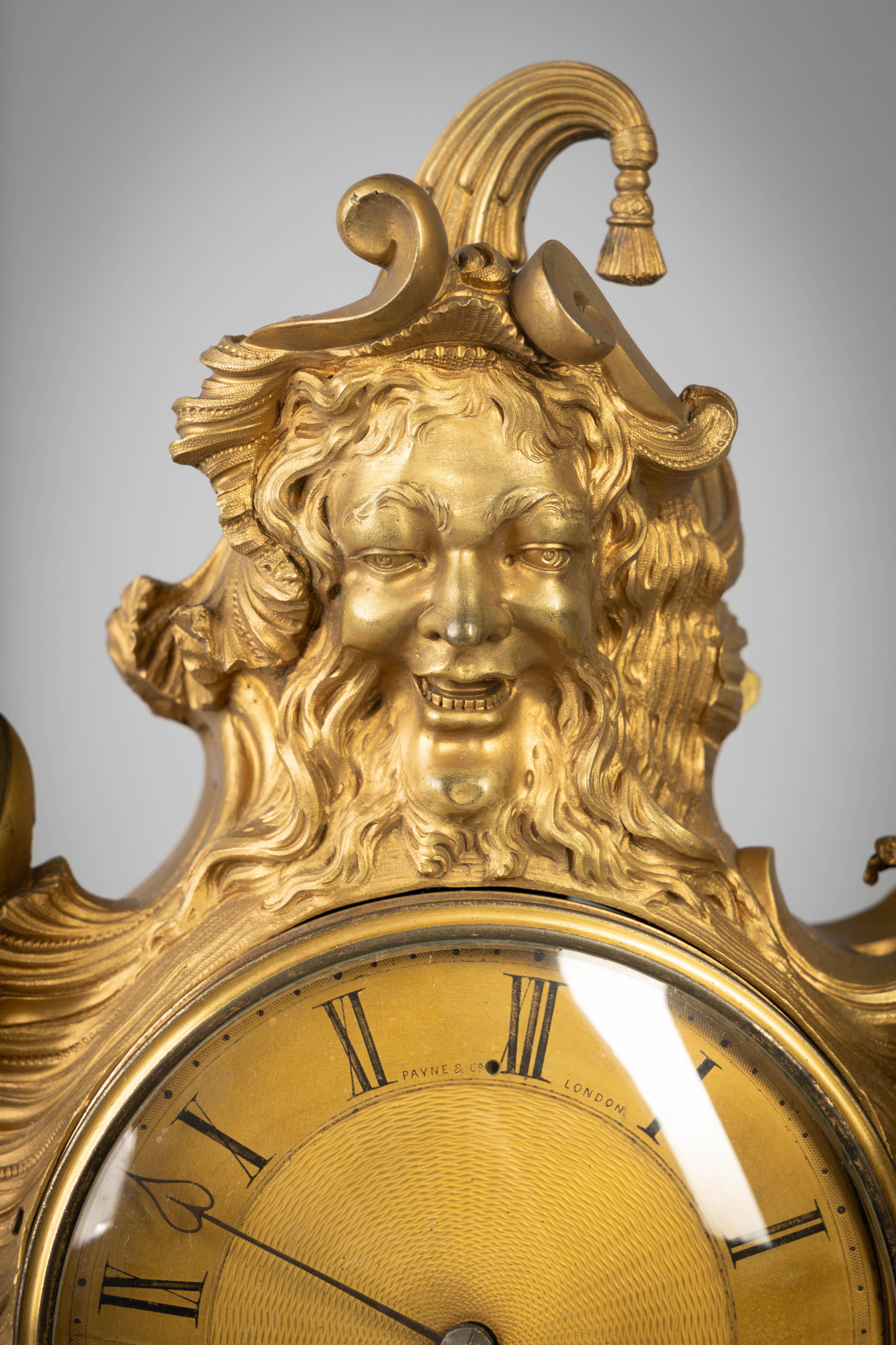 French Gilt Bronze Clock, with Bacchus Head, circa 1840 In Good Condition For Sale In New York, NY