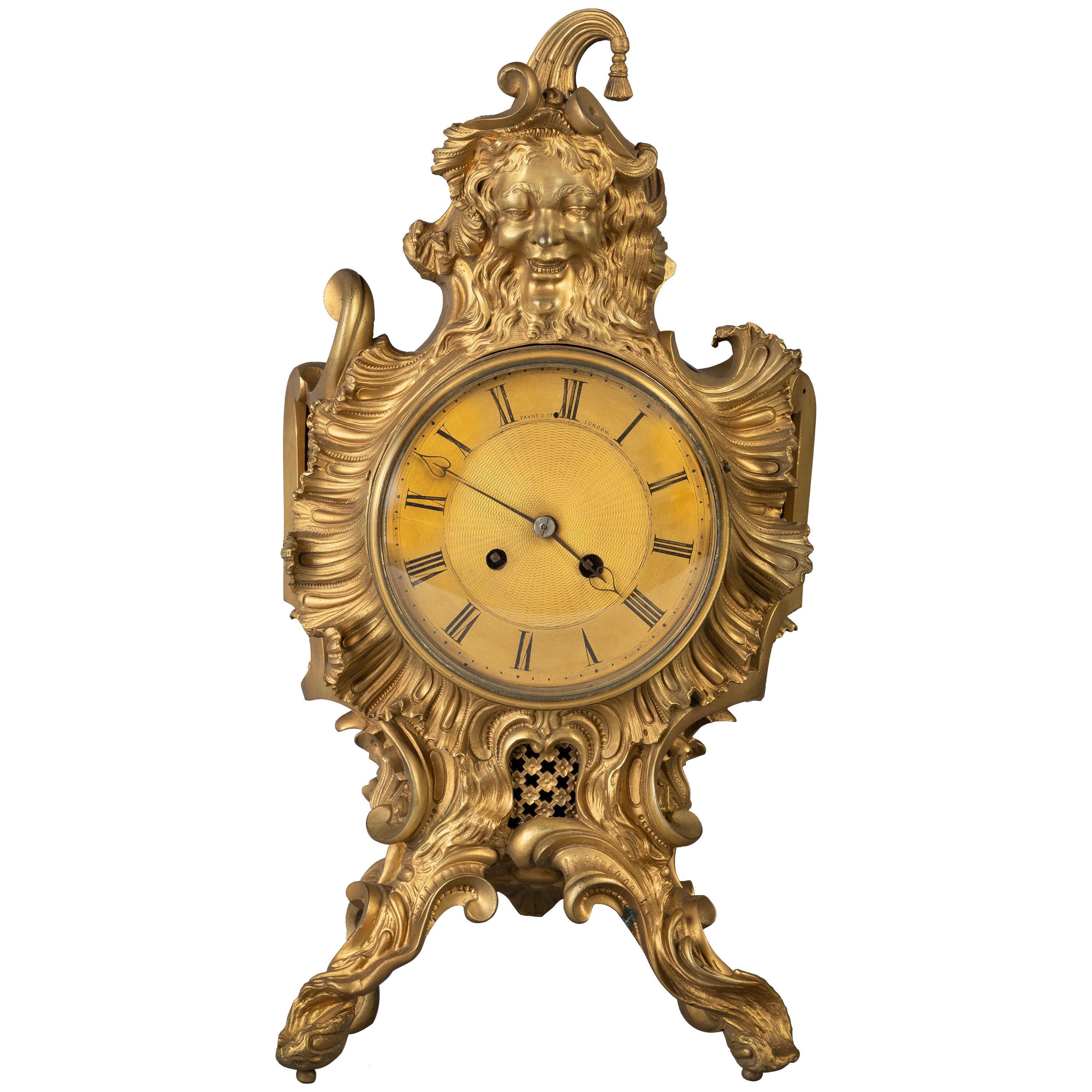 French Gilt Bronze Clock, with Bacchus Head, circa 1840 For Sale