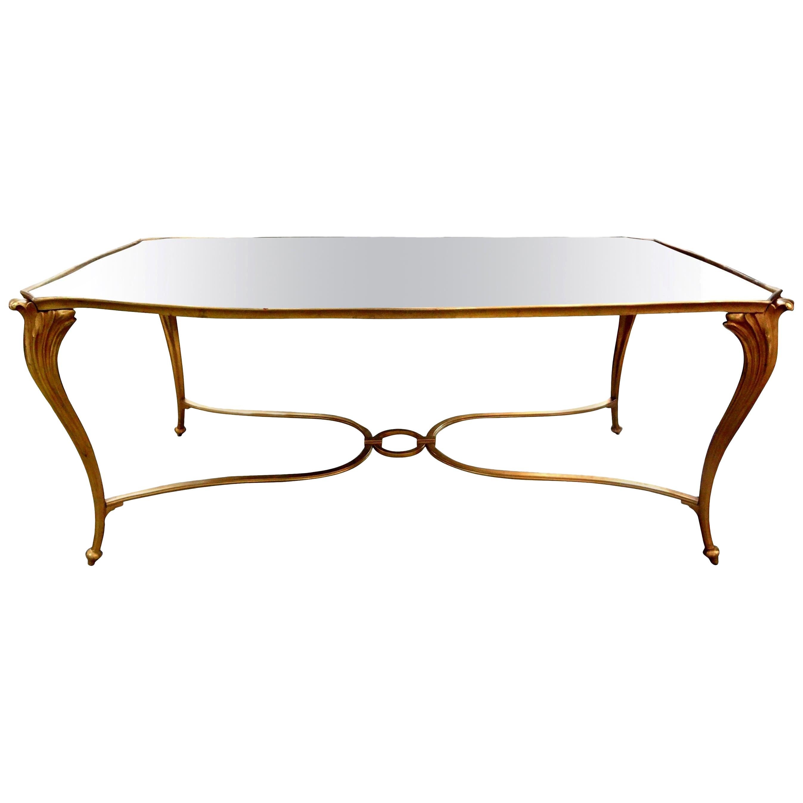 French Gilt Bronze Cocktail Table with Mirrored Top, Maison Baguès Attributed