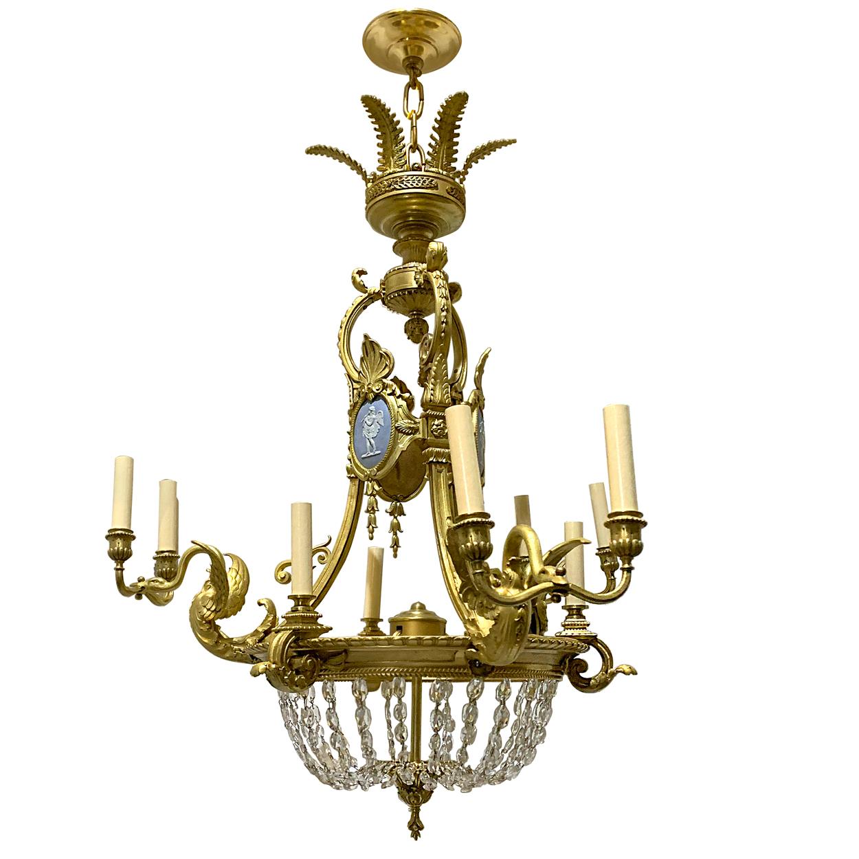 French Gilt Bronze Empire Chandelier In Good Condition For Sale In New York, NY