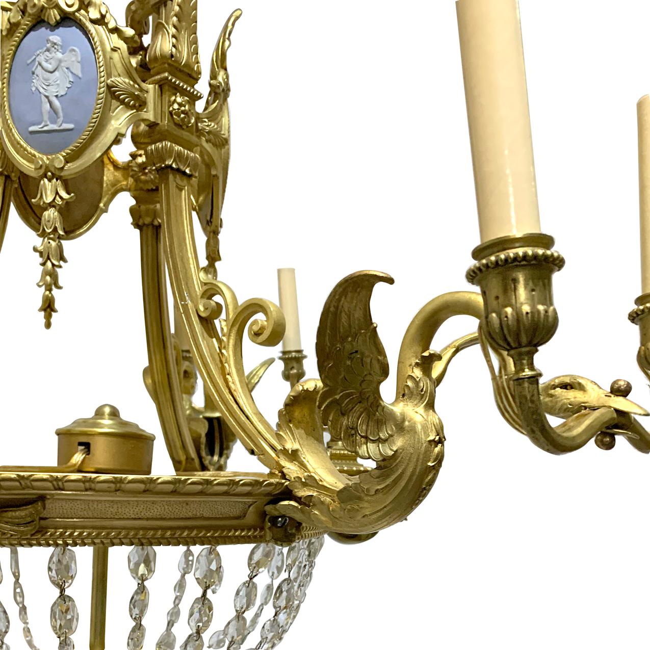 Crystal French Gilt Bronze Empire Chandelier For Sale