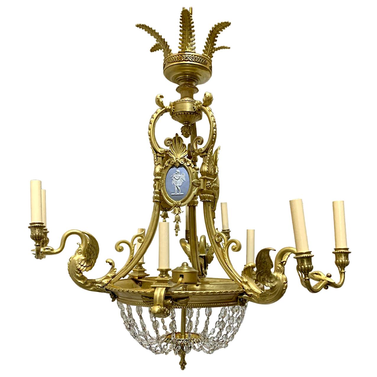 French Gilt Bronze Empire Chandelier For Sale