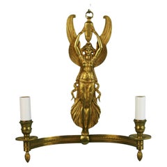 French Gilt Bronze Empire  Winged Figural Wall Sconces 1920's a Pair