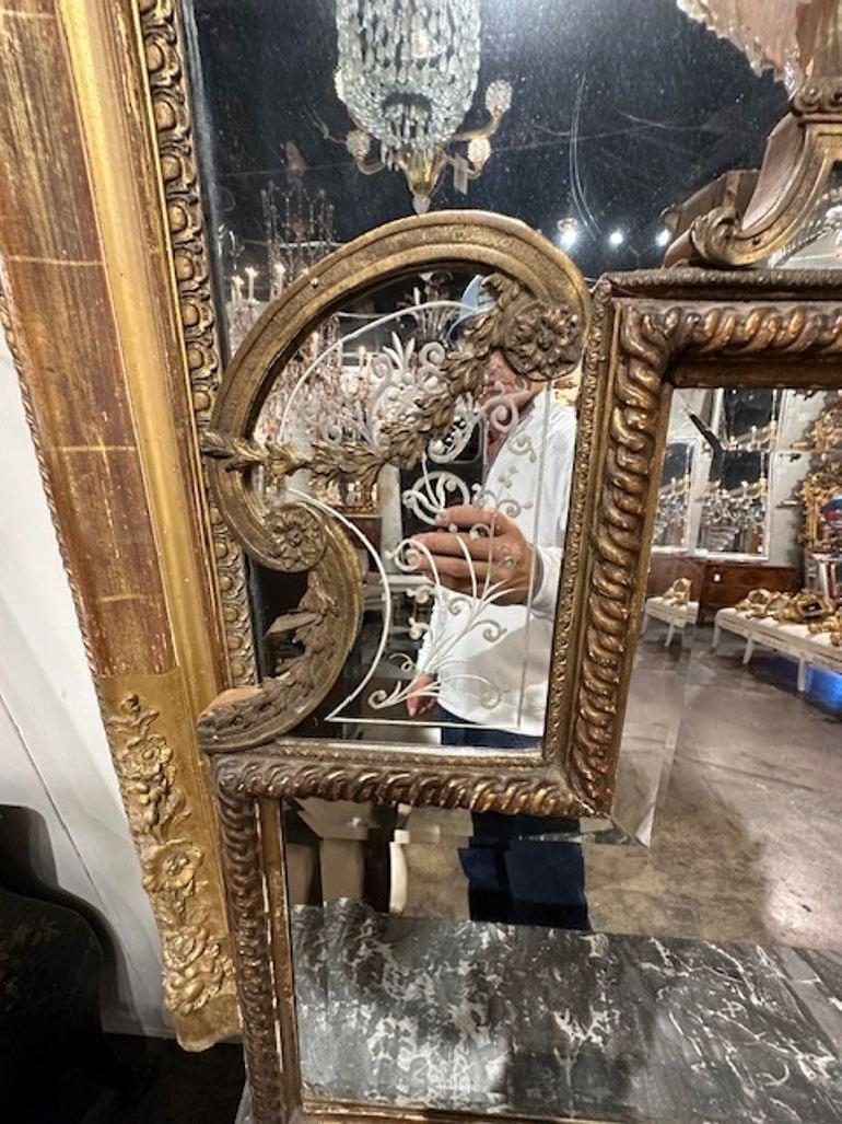 French Gilt Bronze Etched Mirror For Sale 2