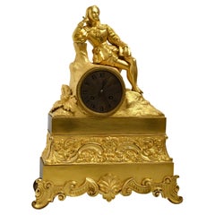 French Gilt Bronze Figural Antique Clock w Renaissance Poet early 19th century
