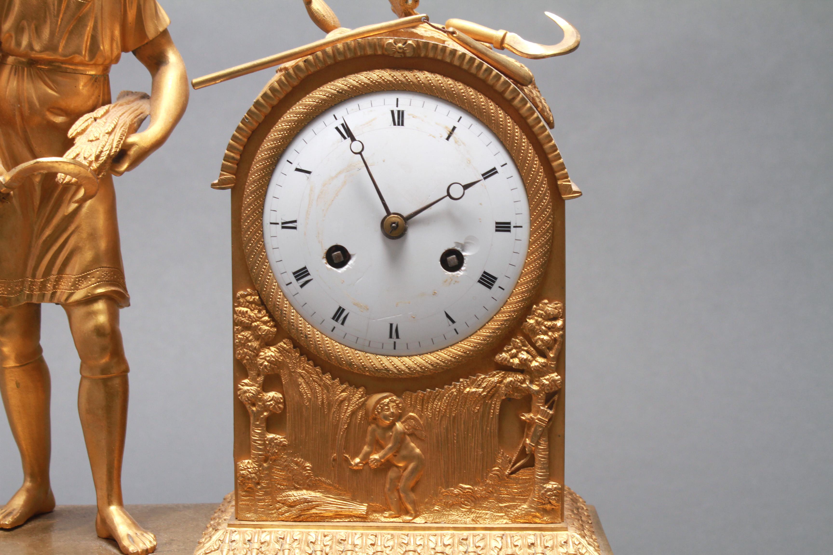 French Gilt Bronze Figural Mantel Clock In Good Condition In New York, NY