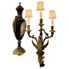French gilt bronze figural wall sconce three light