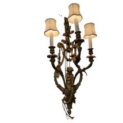 French gilt bronze figural wall sconce three light