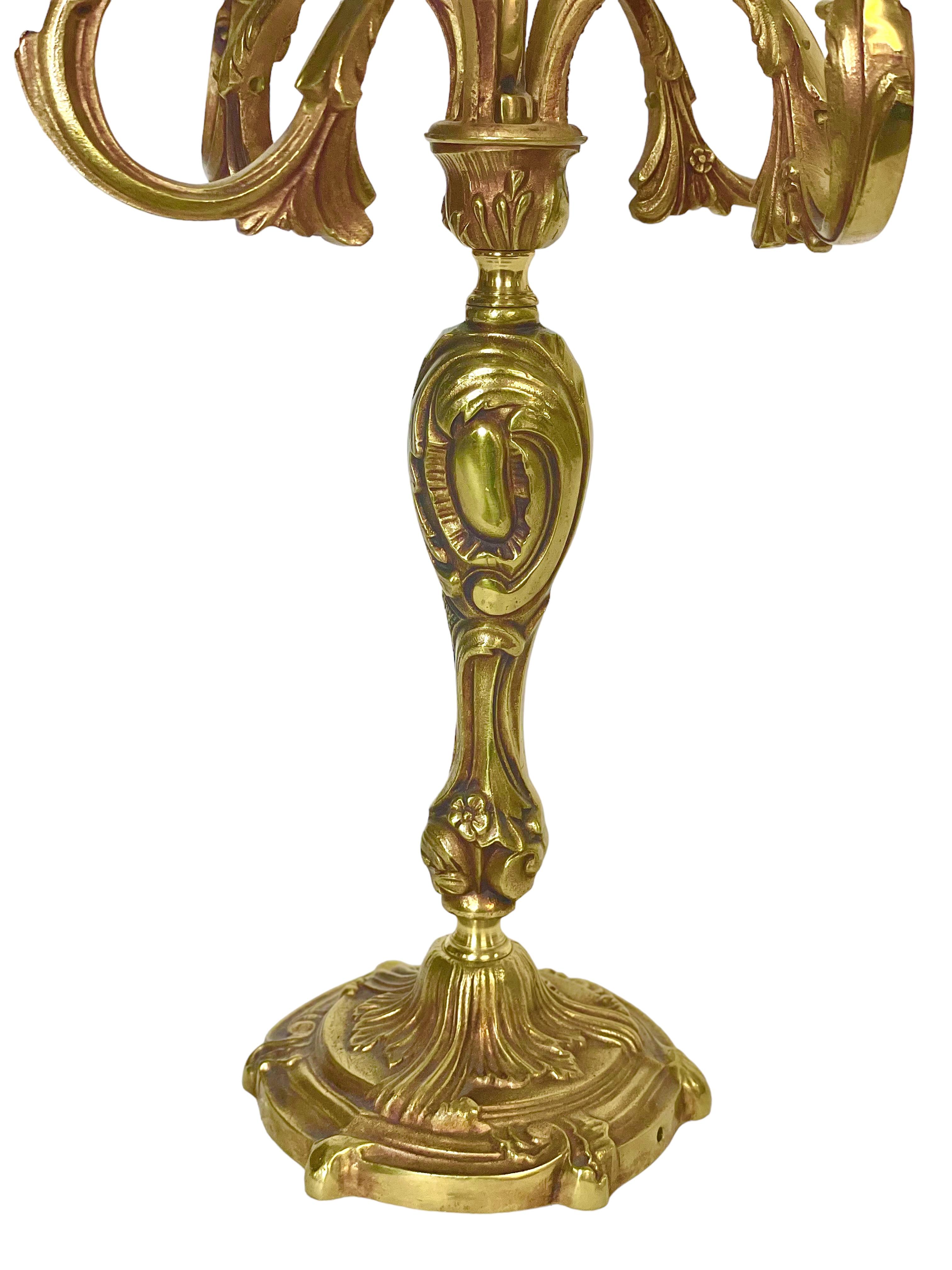 Rococo French Gilt Bronze Five Arm Candelabra For Sale