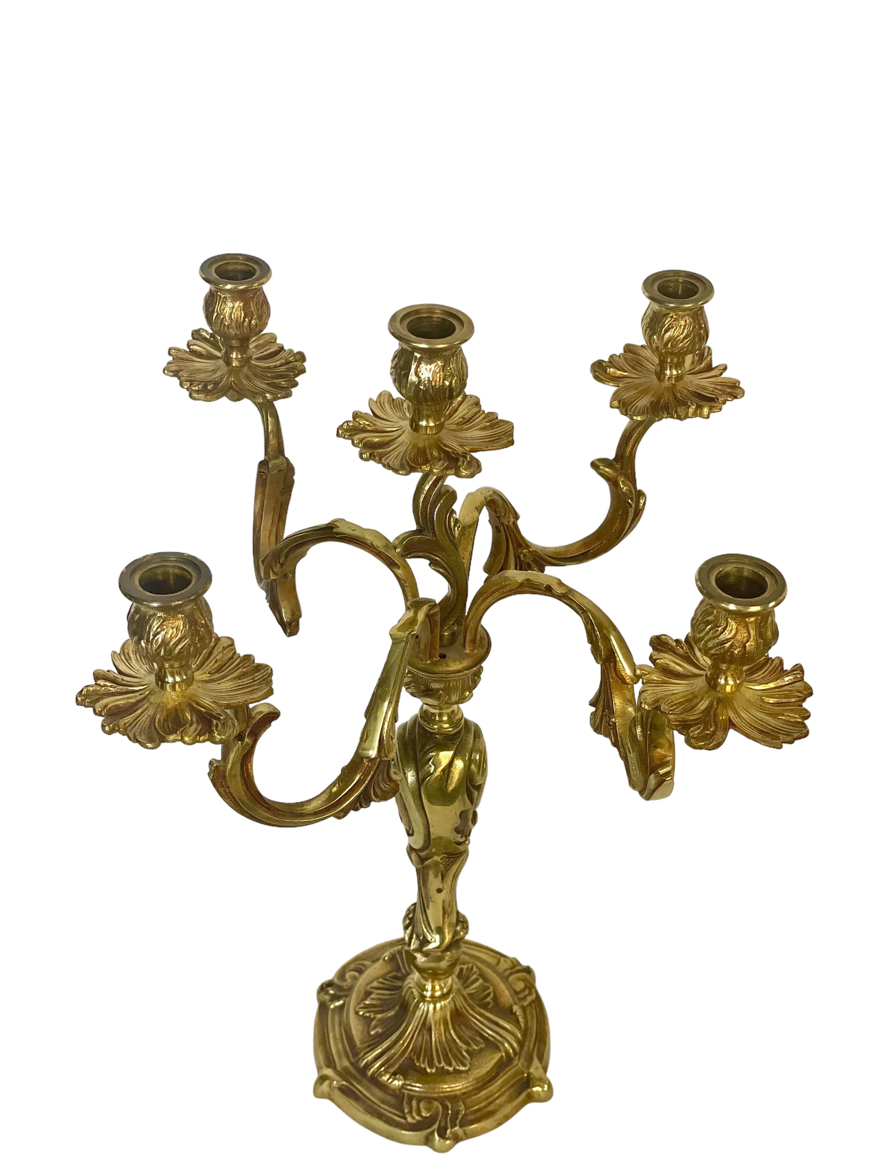 French Gilt Bronze Five Arm Candelabra In Good Condition For Sale In LA CIOTAT, FR