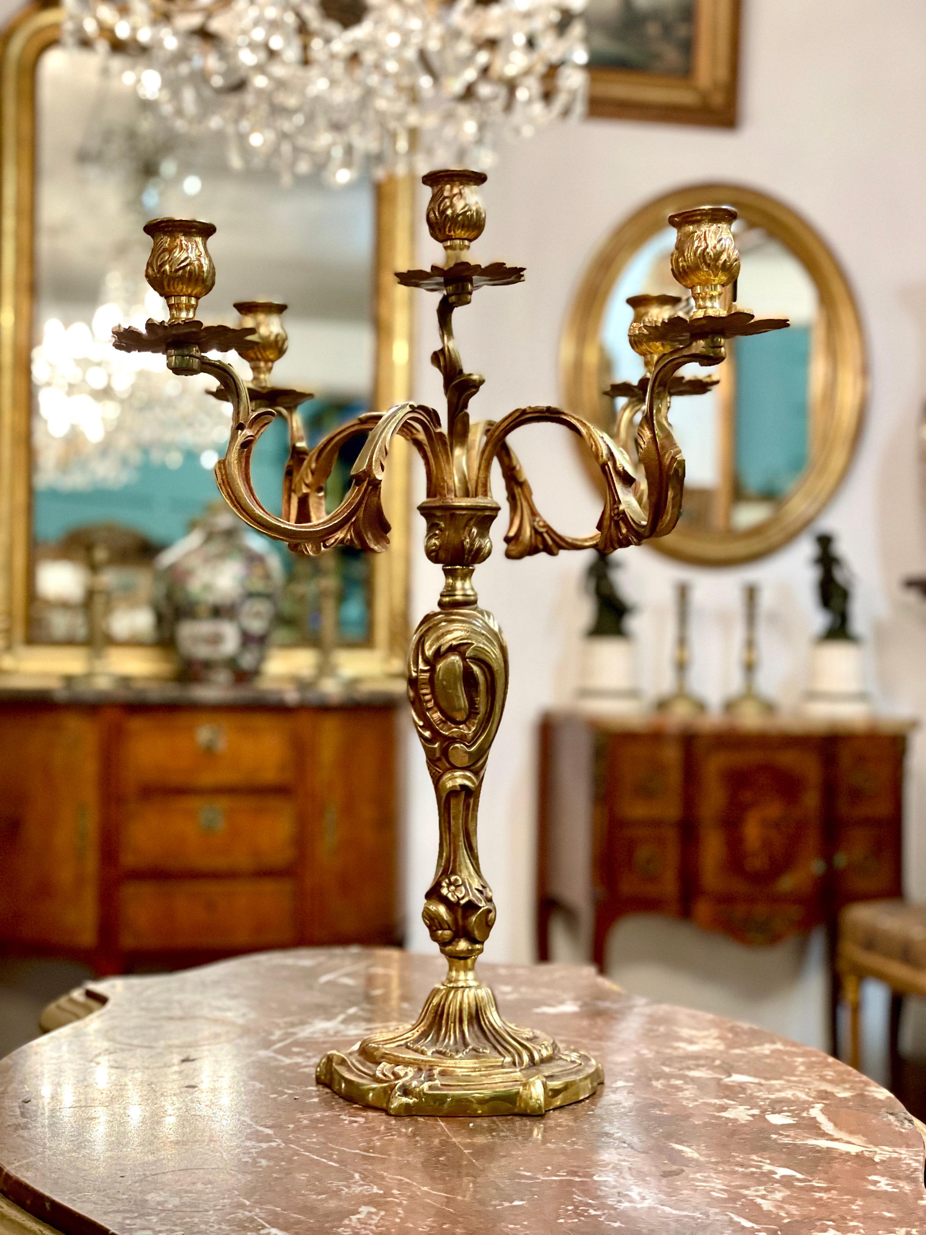 French Gilt Bronze Five Arm Candelabra For Sale 2