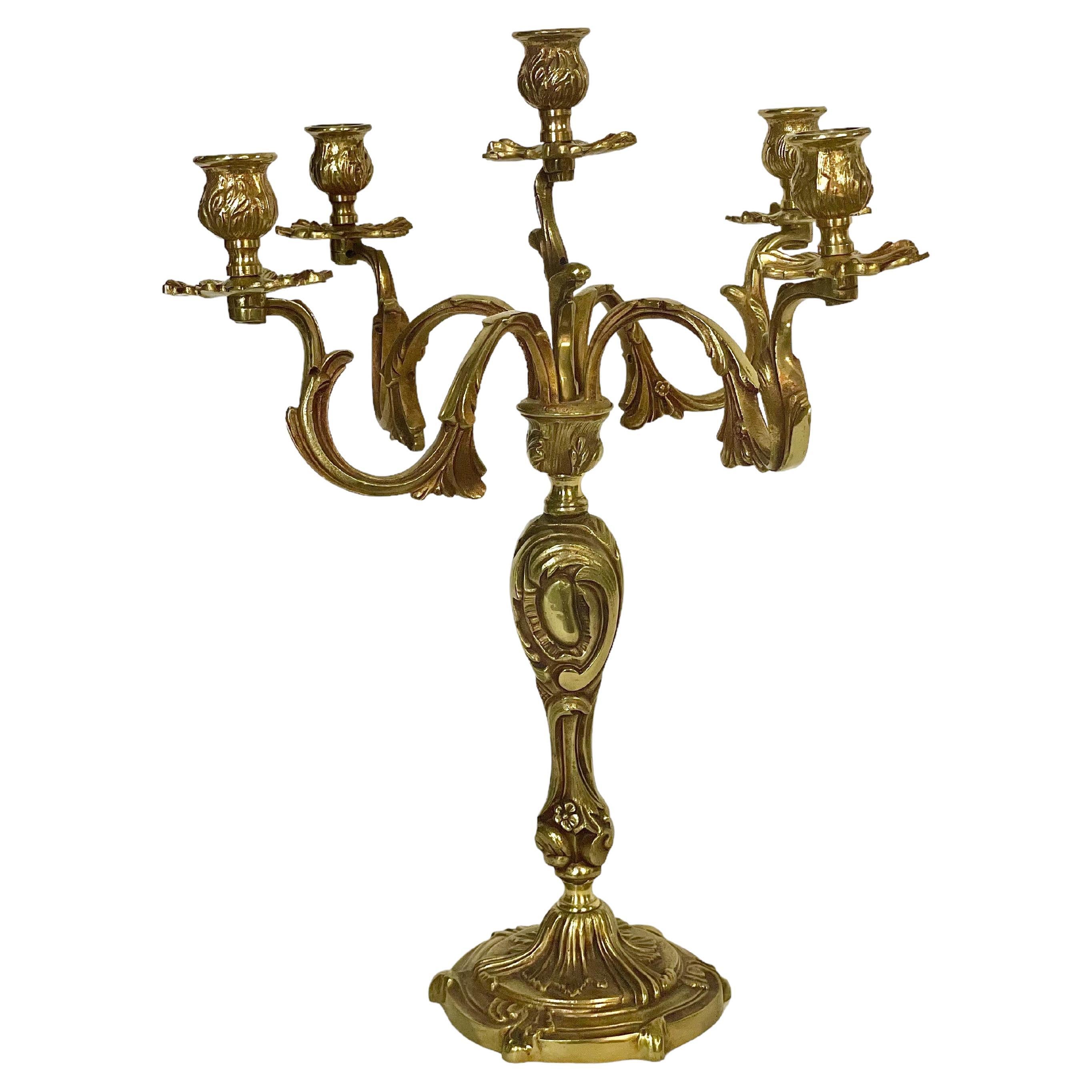 French Gilt Bronze Five Arm Candelabra For Sale