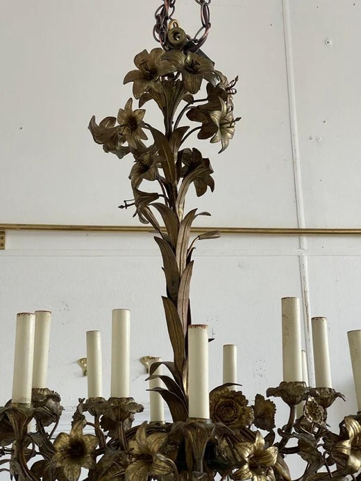 French Gilt-Bronze Floral Chandelier For Sale at 1stDibs