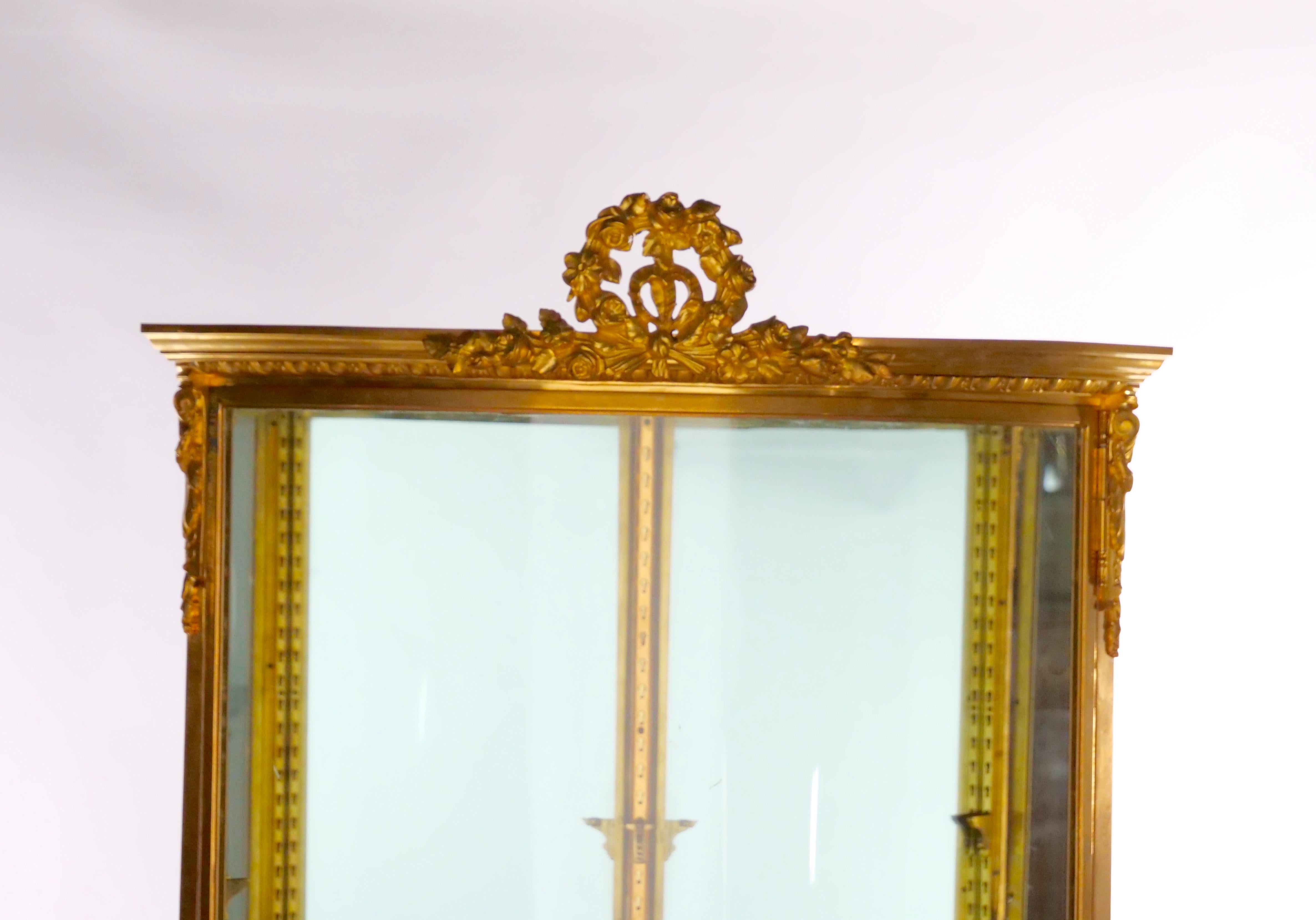 French Gilt Bronze Framed / Mahogany Base Curio Cabinet For Sale 4