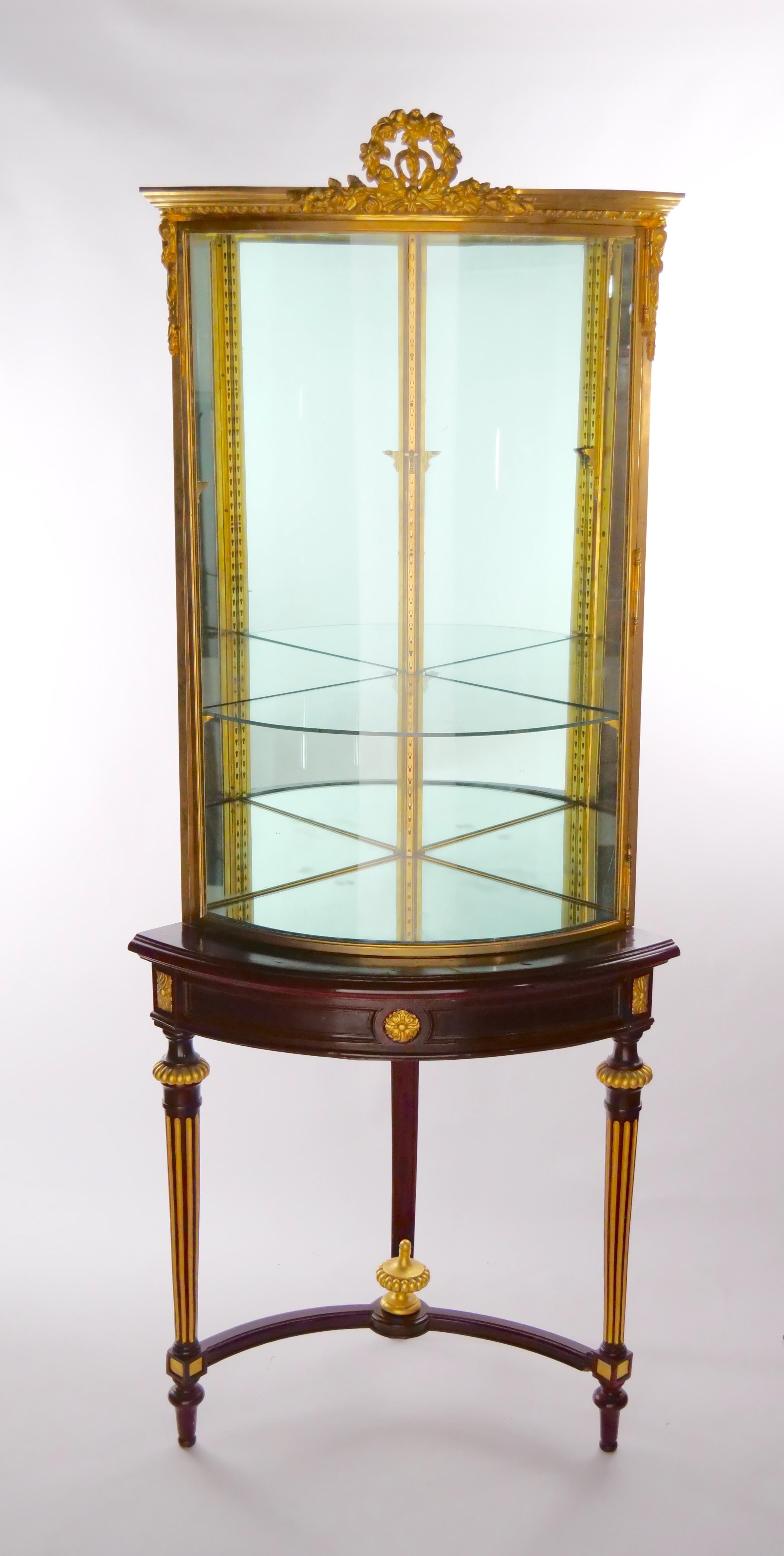 French Gilt Bronze Framed / Mahogany Base Curio Cabinet For Sale 9