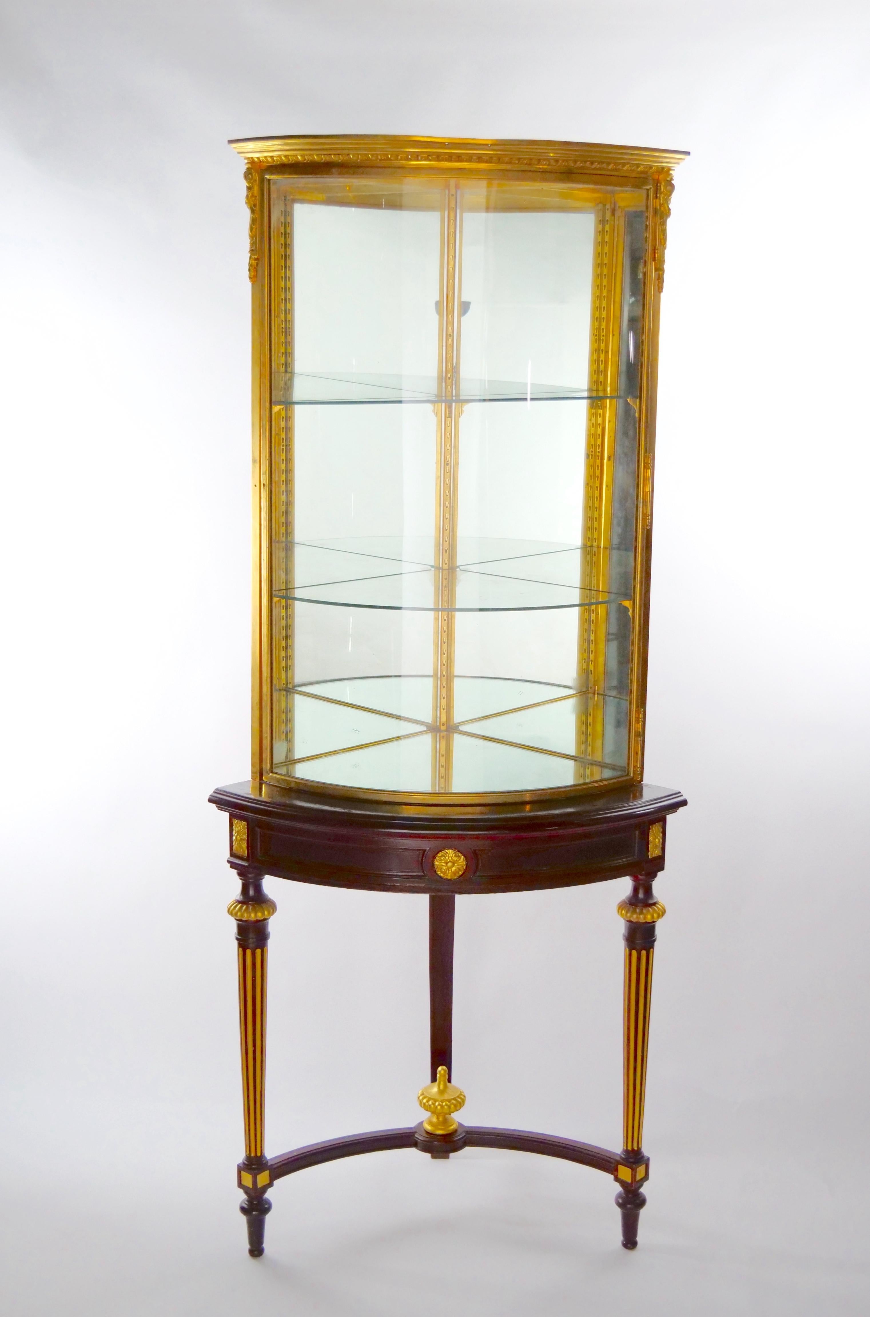 French Gilt Bronze Framed / Mahogany Base Curio Cabinet For Sale 15