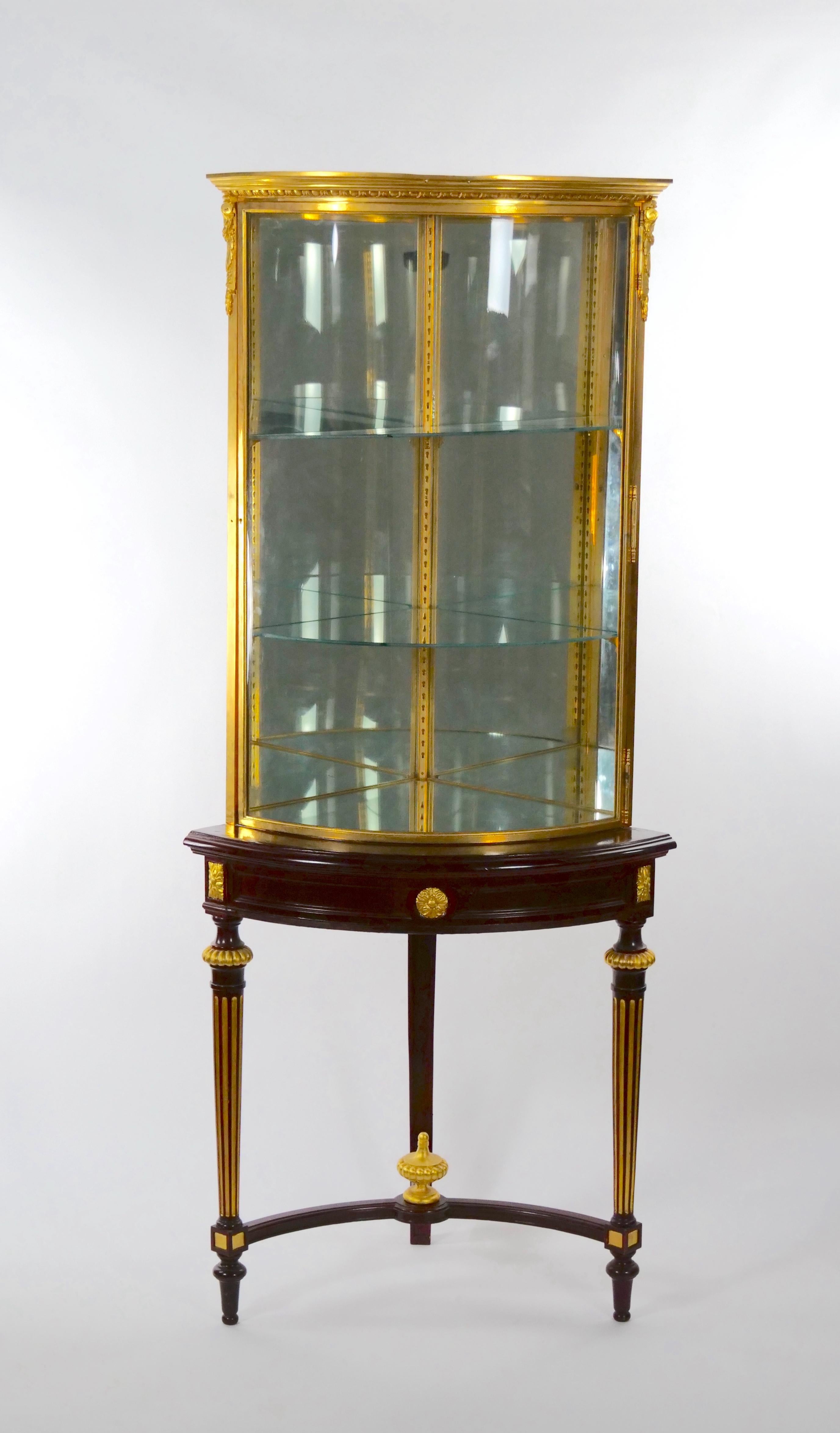 19th Century French Gilt Bronze Framed / Mahogany Base Curio Cabinet For Sale