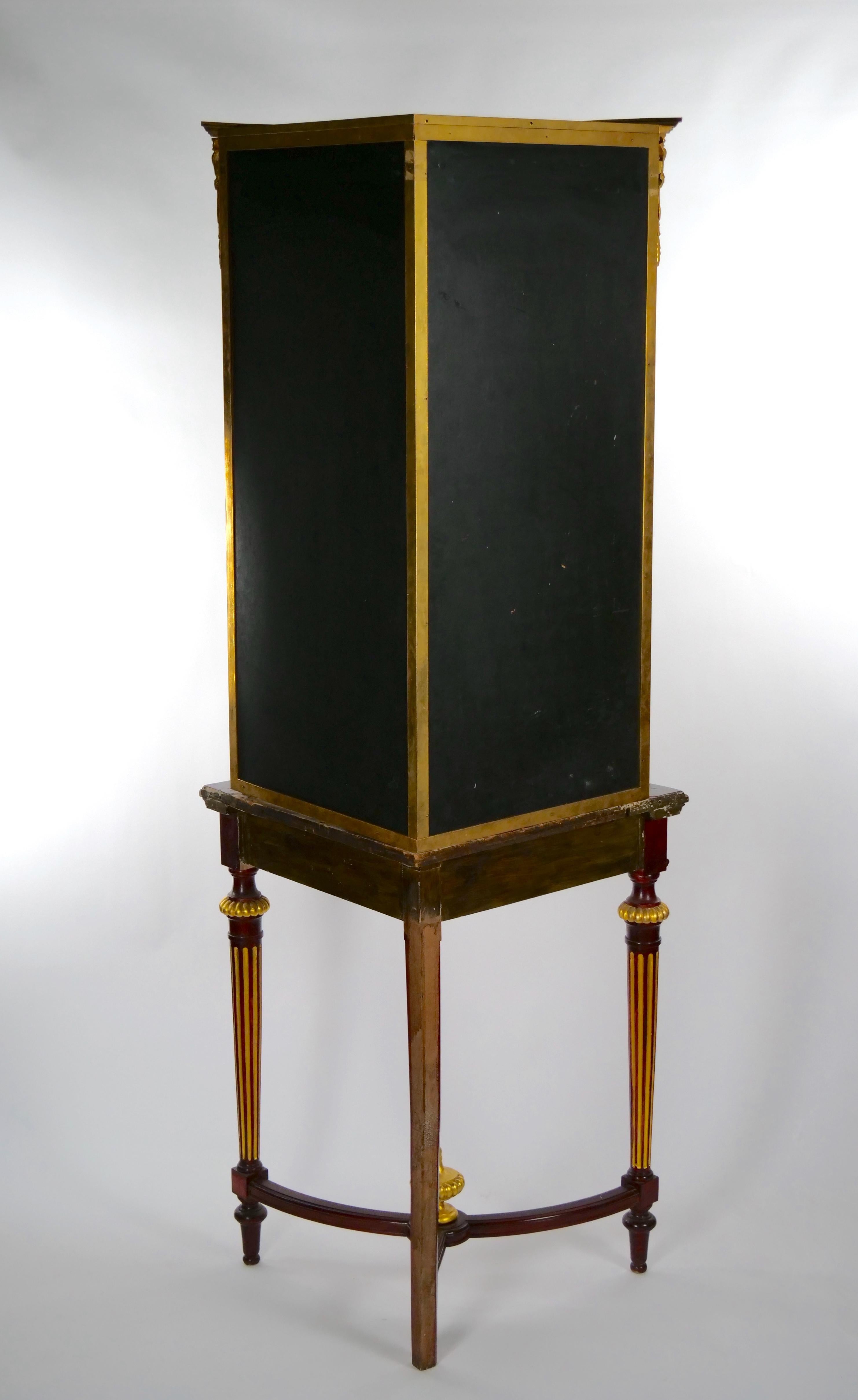 19th Century French Gilt Bronze Framed / Mahogany Base Curio Cabinet For Sale