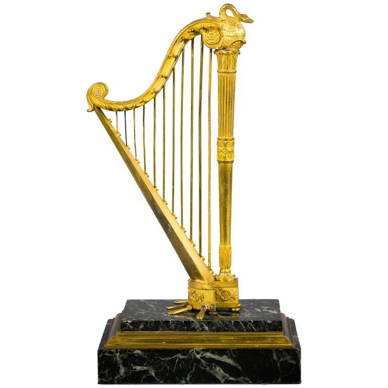 French Gilt Bronze Harp, 19th Century For Sale 1