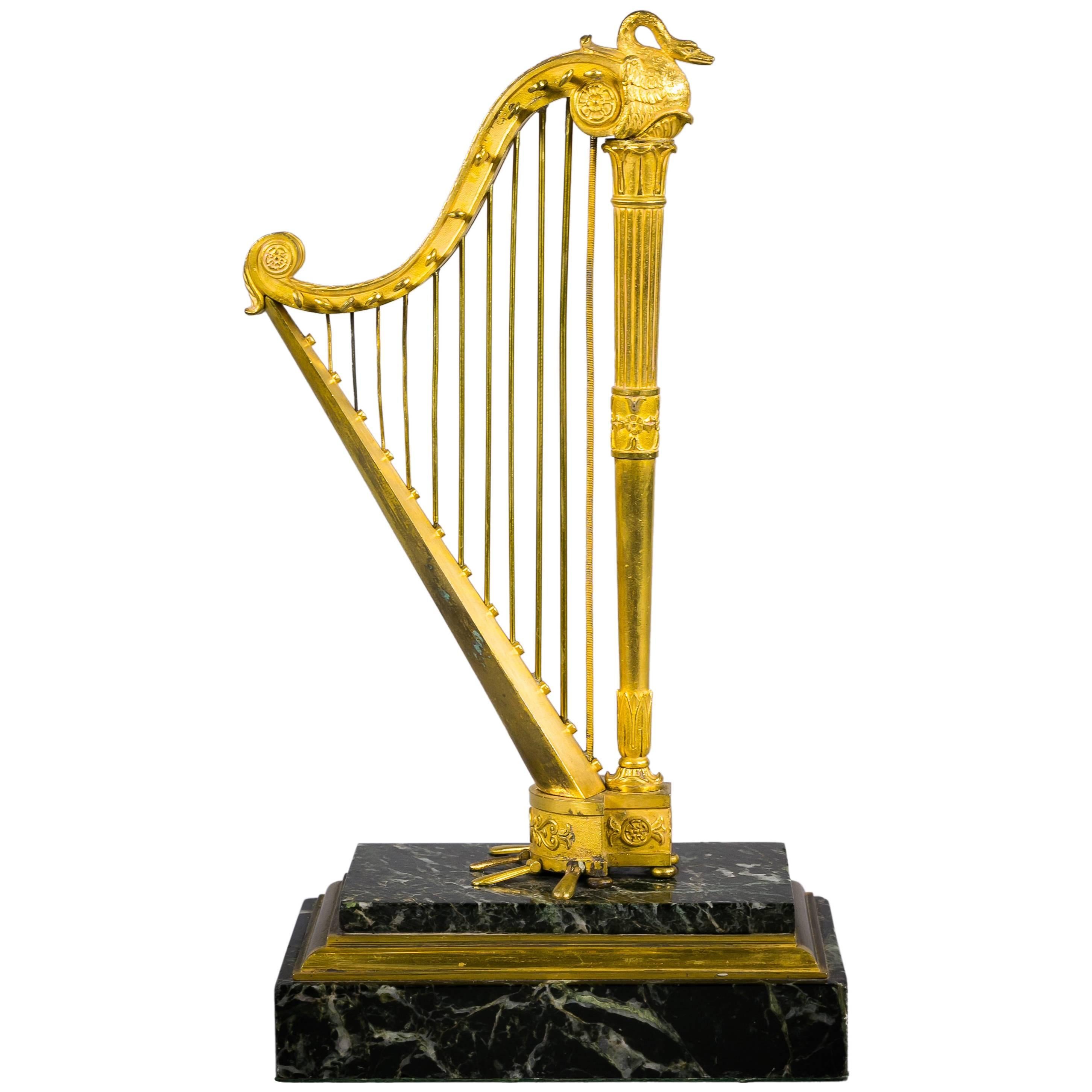 Harpe française en bronze doré, 19e siècle