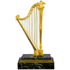 French Gilt Bronze Harp, 19th Century