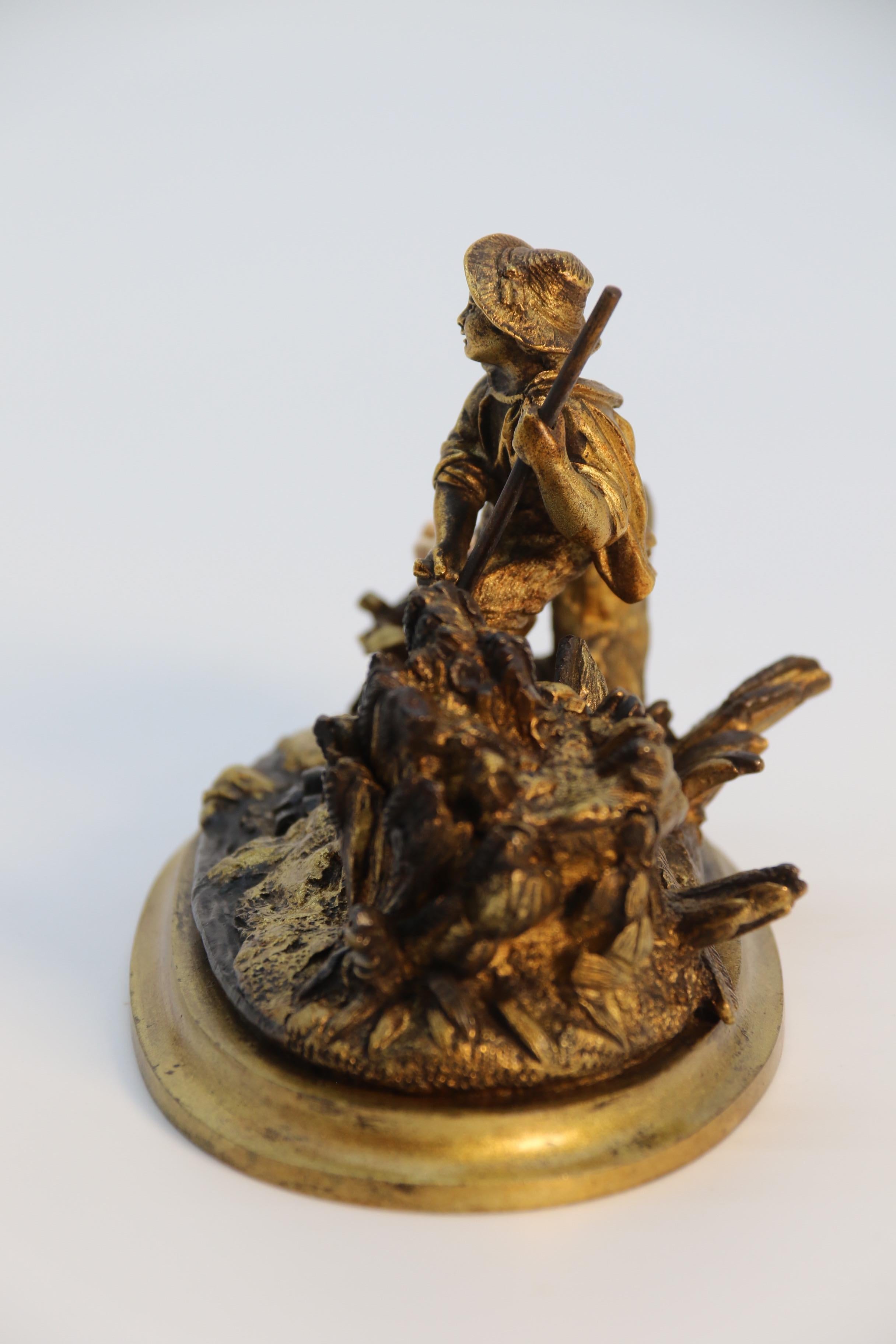 French gilt bronze ink stand depicting a young man harvesting circa 1860 For Sale 3