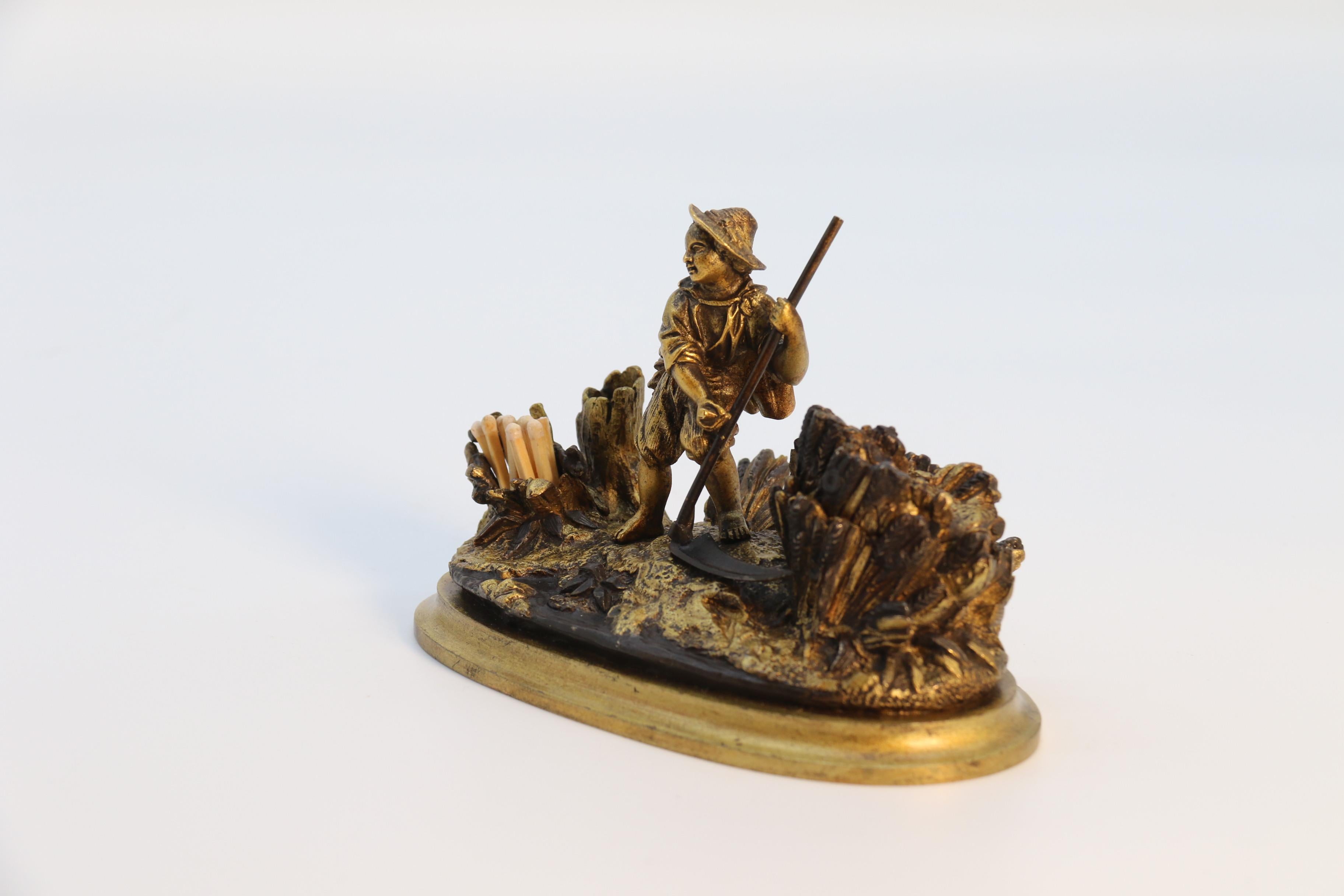 French gilt bronze ink stand depicting a young man harvesting circa 1860 For Sale 5