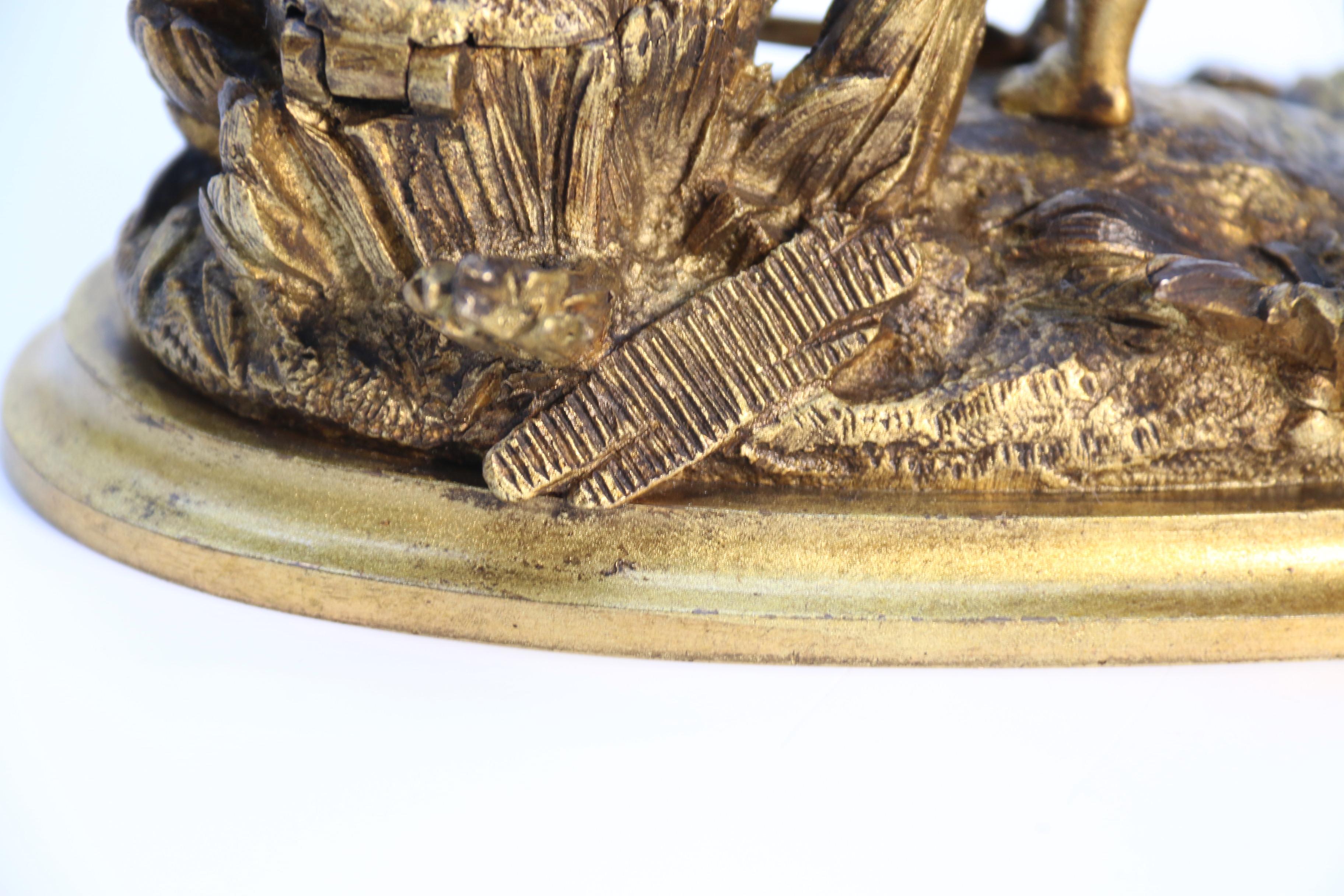 French gilt bronze ink stand depicting a young man harvesting circa 1860 For Sale 12