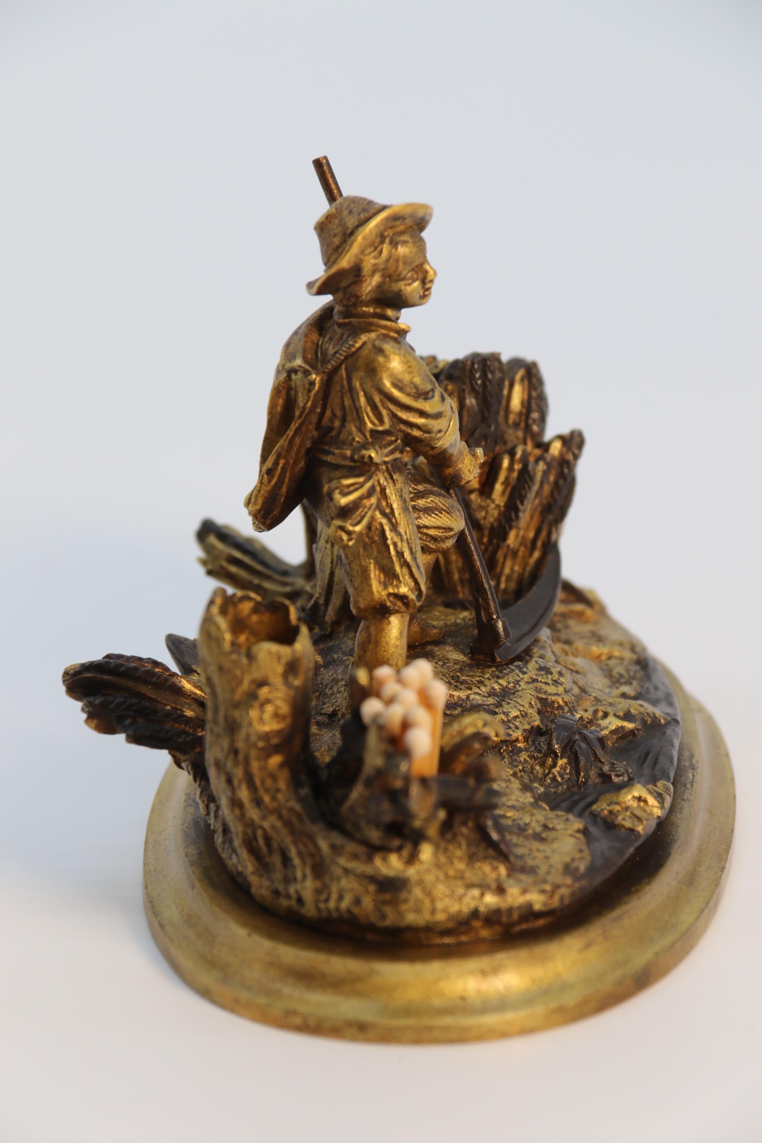 Mid-19th Century French gilt bronze ink stand depicting a young man harvesting circa 1860 For Sale
