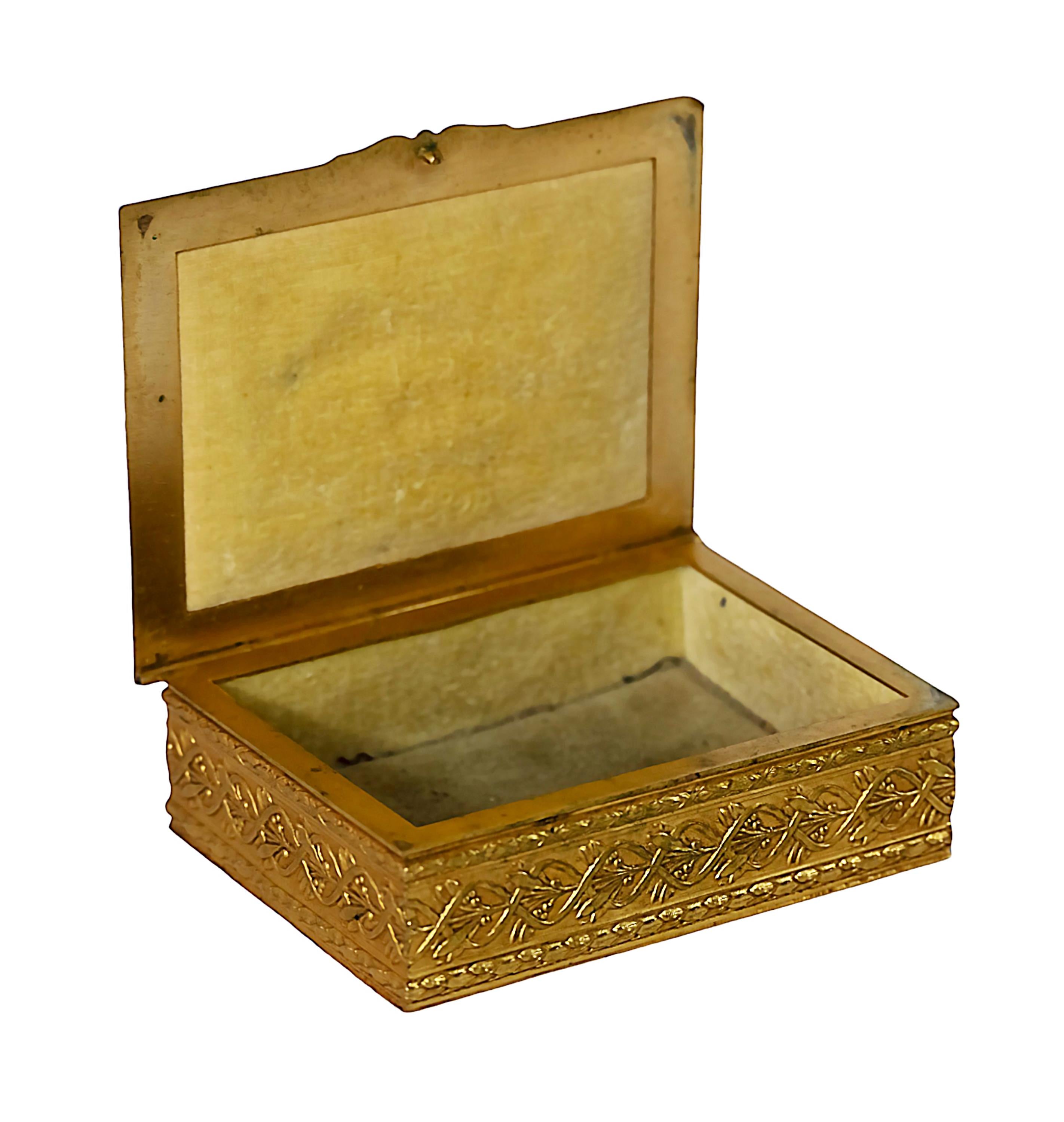 20th Century French Gilt Bronze Jewelry Box with Limoges Enamel Portrait Plaque For Sale