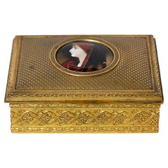 French Gilt Bronze Jewelry Box with Limoges Enamel Portrait Plaque
