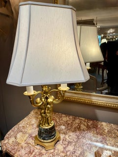 French gilt bronze lamp on marble base