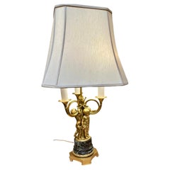 French gilt bronze lamp on marble base
