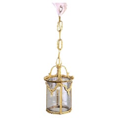 French Gilt Bronze Lantern Chandelier, Glass Cylinder, Louis XV Style, 25.2in