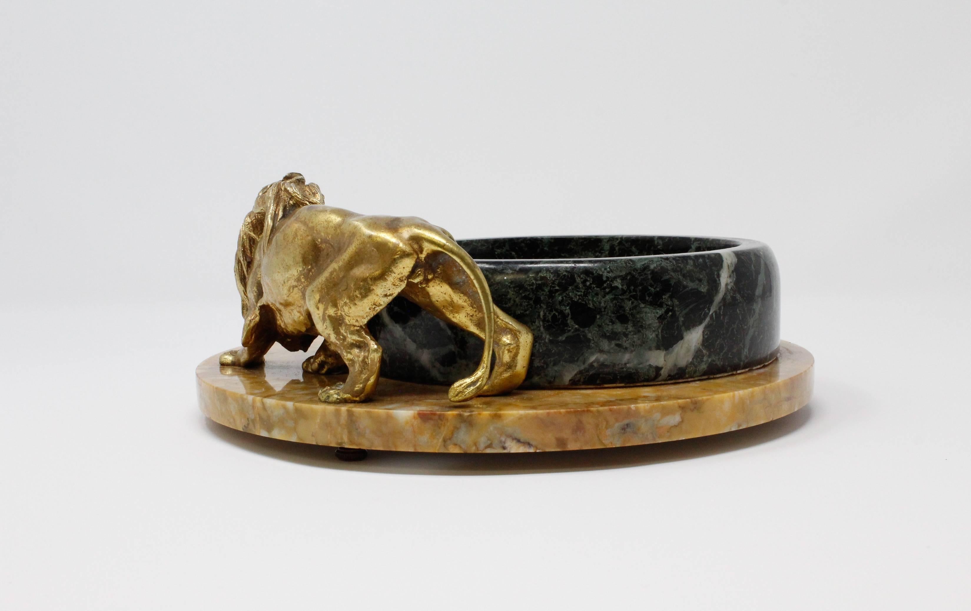Women's or Men's French Gilt Bronze Lion Vide Poche For Sale