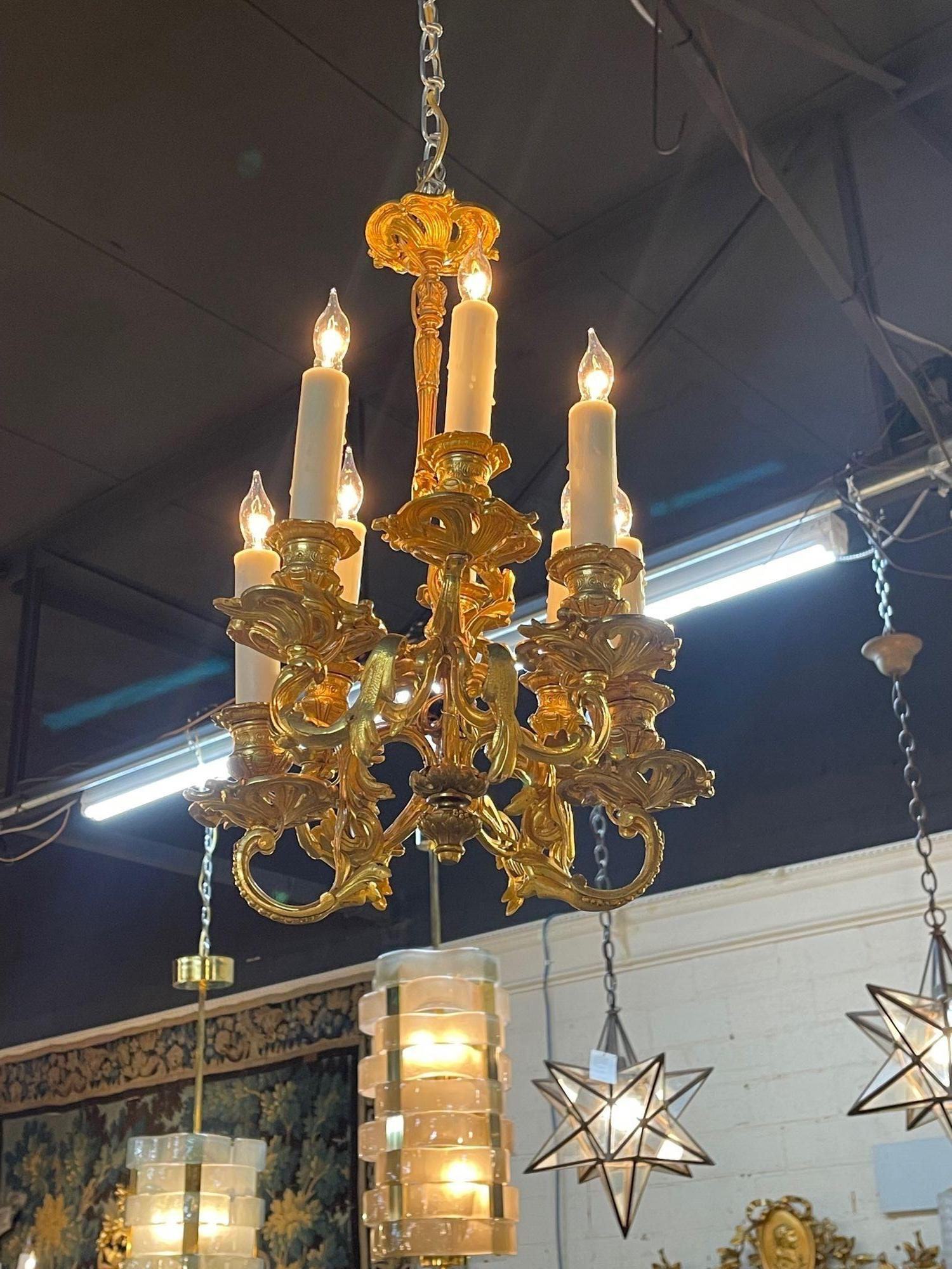 French Gilt Bronze Louis XVI Chandelier In Good Condition For Sale In Dallas, TX