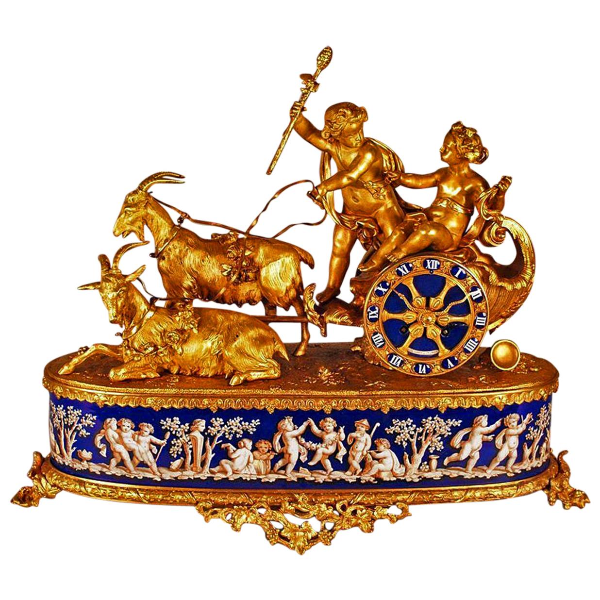 French Gilt Bronze Mantel Clock by Alphonse Alph Giroux, Signed, circa 1860 For Sale