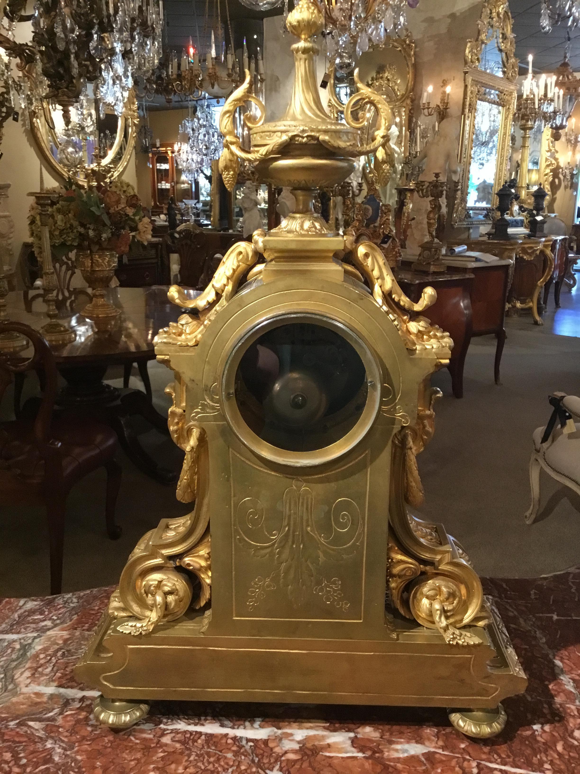 French Gilt Bronze Mantel Clock, Rococo Revival, 19th Century with Enamel Dial 5