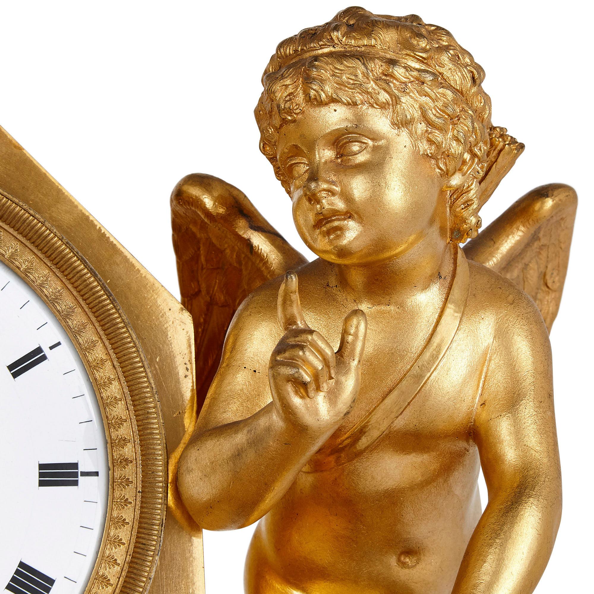 19th Century French Gilt Bronze Mantel Clock with Classical Figures For Sale