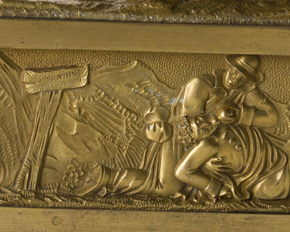 Fait main Pendule de cheminée en bronze doré avec chien, 19 C en vente