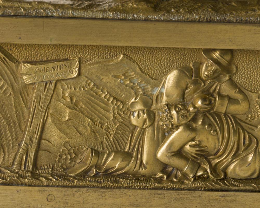 French Gilt Bronze Mantle Clock With Dog, 19 C In Good Condition In Cypress, CA