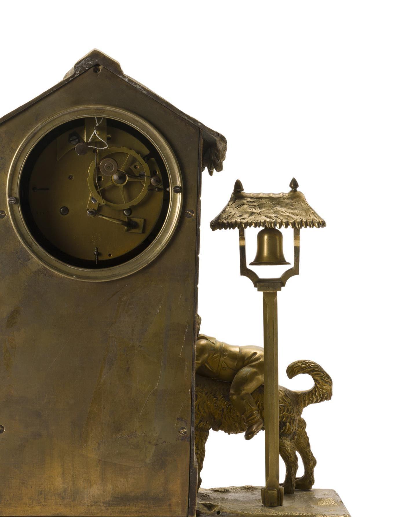 19th Century French Gilt Bronze Mantle Clock With Dog, 19 C For Sale