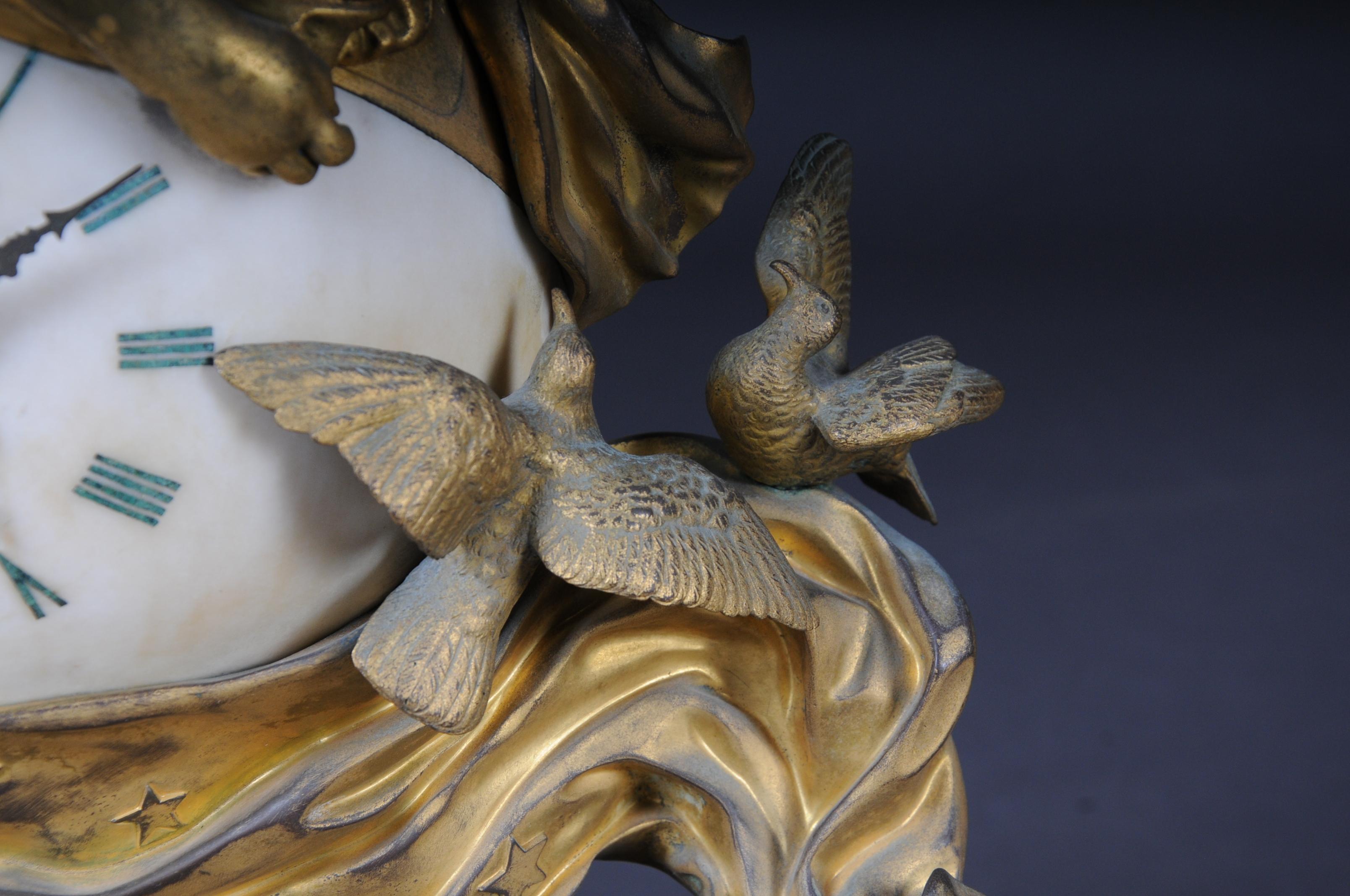 French Gilt-Bronze, Marble Orbit Clock Garniture 2