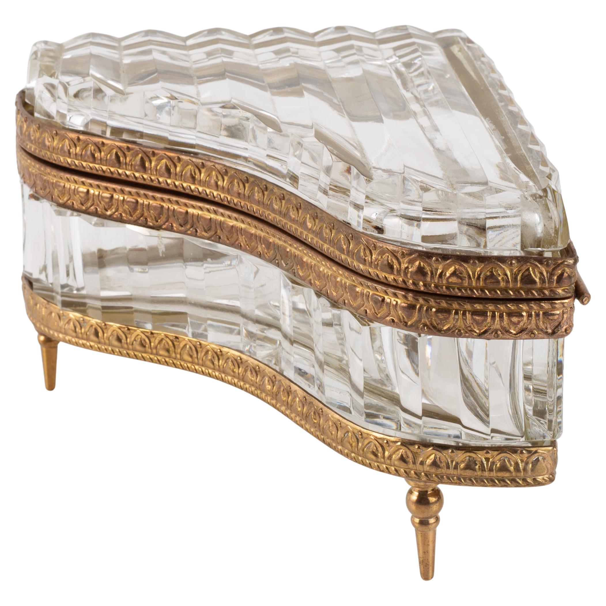 French Gilt Bronze Mounted Cut Crystal Grand Piano Form Hinged Jewelry Box