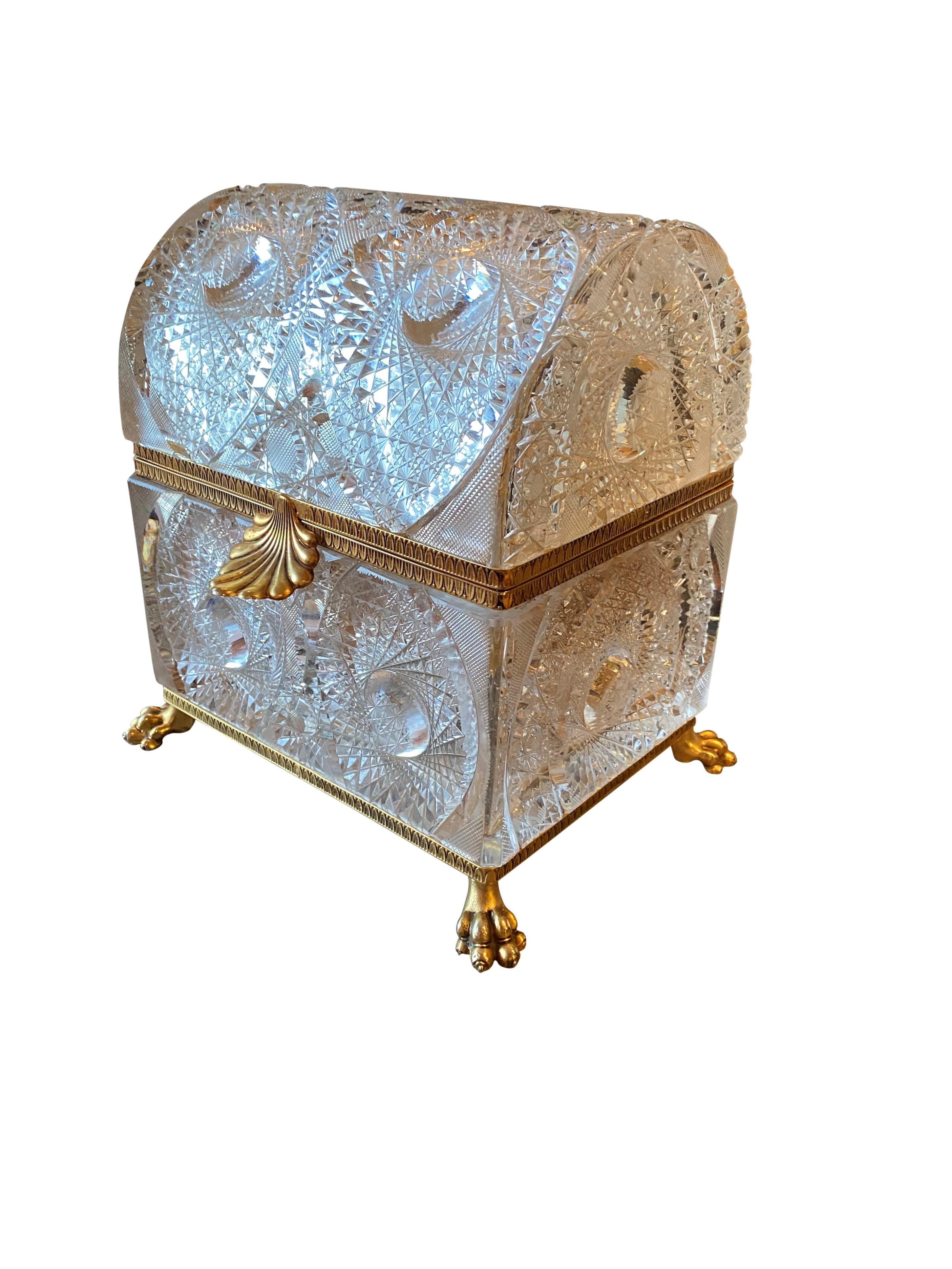 Hand-Crafted French Gilt Bronze Mounted Cut Glass Domed Casket Cristal Frères, Martin Benito